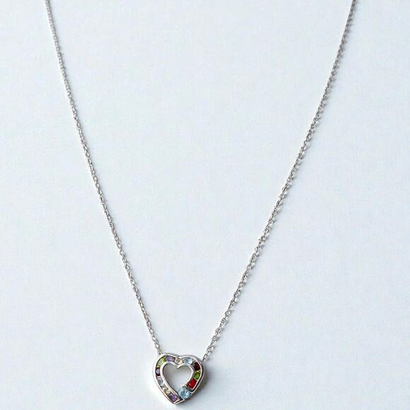 925 Silver Heart Necklace Multi Gemstone Amethyst Citrine Garnet Topaz - Picture 3 of 6
